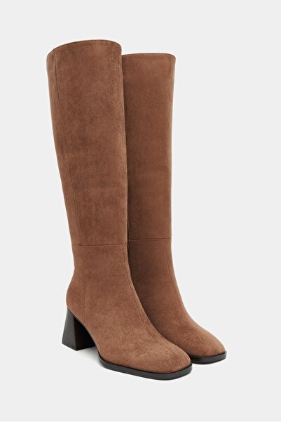 NİŞANTAŞI SHOES Γυναικείες μπότες με χοντρό τακούνι Roger Taba Suede Blunt Toe