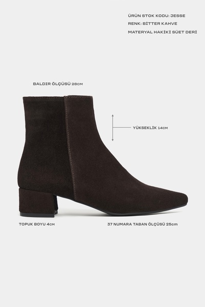 NİŞANTAŞI SHOES Γυναικείες μπότες Jesse Bitter Brown Suede από γνήσιο δέρμα με λεπτομέρεια από καουτσούκ με επίπεδη σόλα