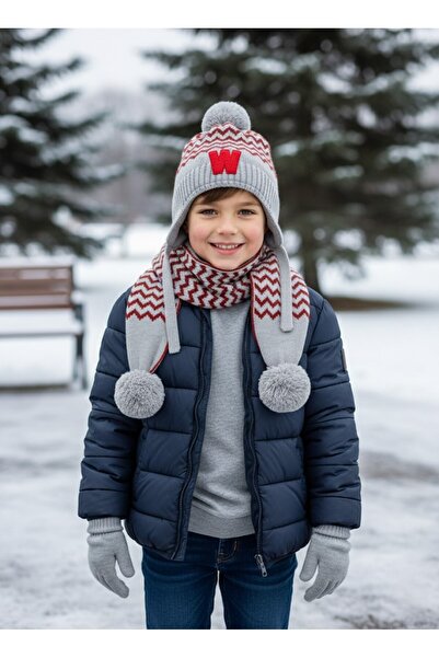 Kitti 4-8 Yaş Erkek Çocuk Polarlı Atkı-Bere-Eldiven