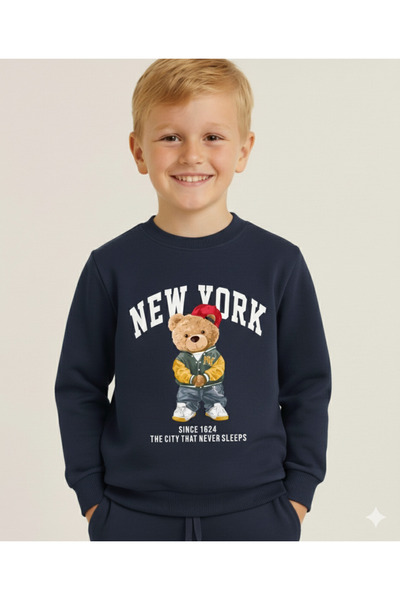 LİTTLE TORTOİSE Boy's Long Sleeve 3 Thread Fleece-Lined Winter Sweatshirt / Tracksuit Set