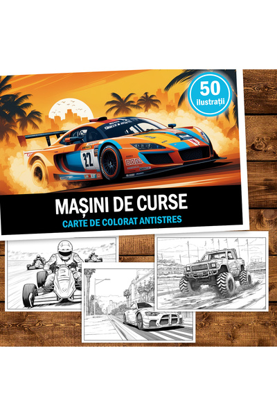 Legendary Gifts Carte de colorat, 50 de ilustrații, Mașini de curse