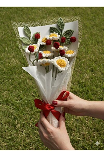 HENERA El Örgüsü Solmayan Papatya Buketi / Sevgililer Günü / Hediyelik /Doğum Günü/Öğretmenler Günü/Çiçek