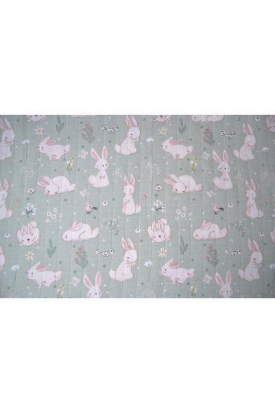 MiniMüslin 100% Cotton Muslin Multi-Purpose Blanket - Mint Bunny (Oeko-Tex Certified)