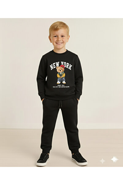 LİTTLE TORTOİSE Boy's Long Sleeve 3 Thread Fleece-Lined Winter Sweatshirt / Tracksuit Set