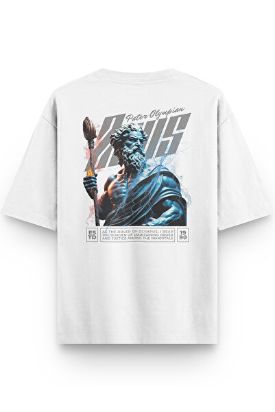 Overoz Unisex Half Oversized Tshirt Zeus Back Printed White T-Shirt 1405