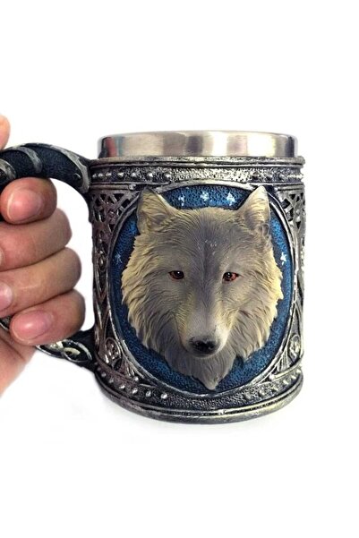 kamptek kamp teknolojisi Camping Nature Stainless Steel Large Size Wolf Design Mug with Handle