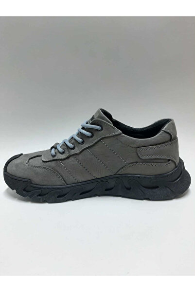 Bulldozer Genuine Leather Gray Color Nubuck Lace-Up Flexible Rubber Sole Tight Fit Winter Men's Shoes
