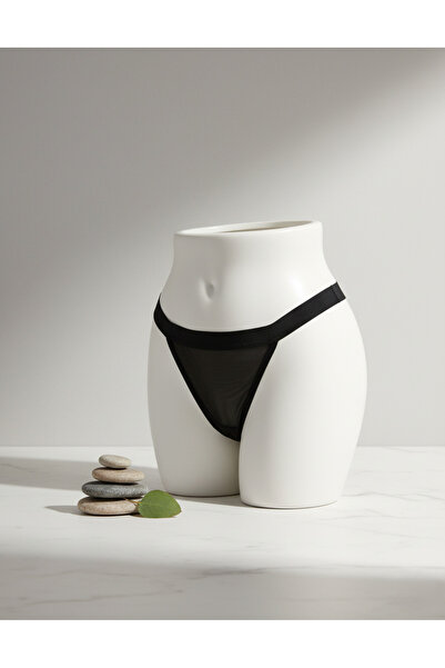 Estilo Lingerie Black Tulle String Panties with Elastic Waistband Christmas Gift Panties