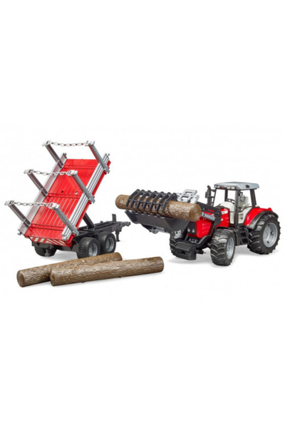 Bruder Massey Ferguson tractor with front loader and trailer, 02046