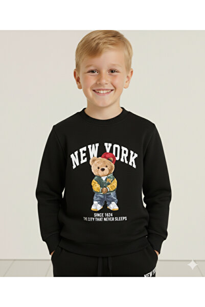 LİTTLE TORTOİSE Boy's Long Sleeve 3 Thread Fleece-Lined Winter Sweatshirt / Tracksuit Set