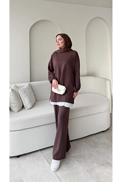 RFK Butik طقم نسائي مكون من قطعتين مع بنطلون - بني