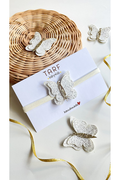 TARF Glitter Beyaz Simli Figürlü Bebek Bandanası