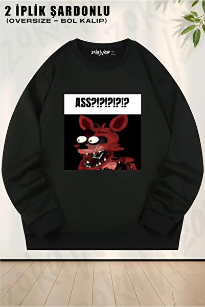 ZOKAWEAR Unisex Loose Fit Fnaf Foxy Ass?!?!?!?!? Φούτερ Meme με τύπωμα Design...