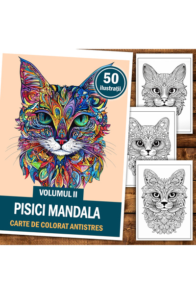 Legendary Gifts Книга за рисуване, 50 илюстрации Мандала Котки - Том II