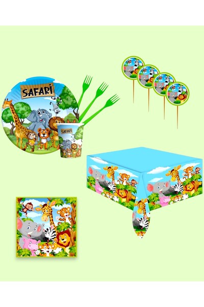 Evabrite Safari Animal Printed Birthday Party Set for 32 People - Safari Concept Table Decorations