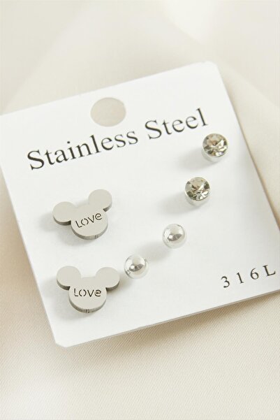 ZERO LAND MTXDPN 6 قطع أقراط على شكل دمية دب من الفولاذ (154636) - لون فضي