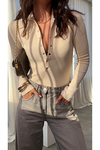 CADDELAMODA Tricotaj pentru femei guler ridicat Snap