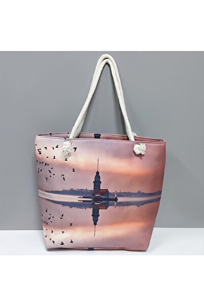 ZERO LAND Mtxdpn Galata Tower Patterned (190737) Beach Bag-Lilac