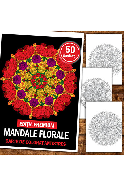 Legendary Gifts Книга за рисуване, 50 илюстрации на флорална мандала - Премиу...