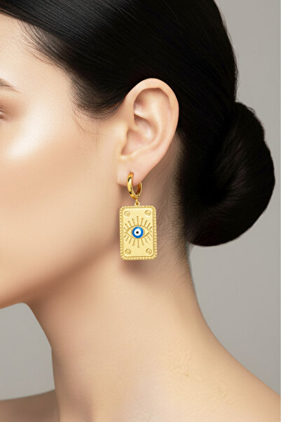 Modacaprea Steel Evil Eye Bead Rectangular Clip-On Women's Earrings I Karamaz...