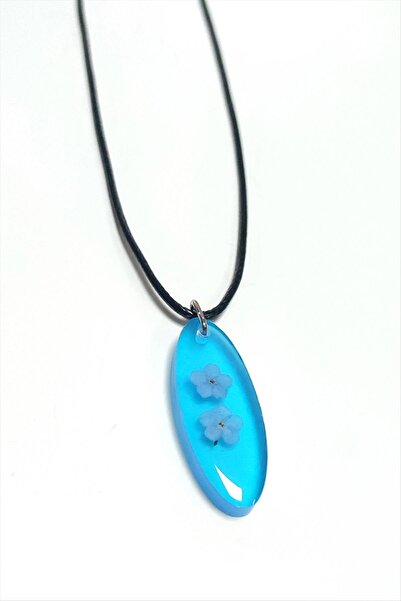 ZERO LAND Mtxdpn Forget-Me-Not Flower Oval (165728) Epoxy Pendant-Blue