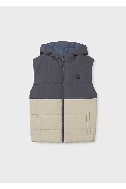 MAYORAL Boy's Hooded Padded Reversible Vest 7306 Gray