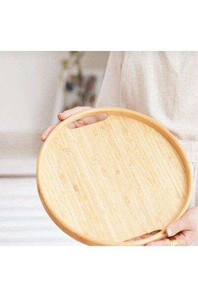 Twins Candle Design 3'lü Bambu Yuvarlak Tepsi, Servis Tepsileri, İskandinav Tepsi Seti, Çay Tepsisi