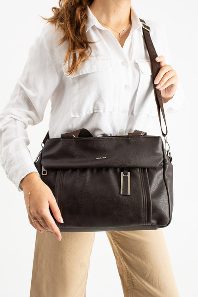 YOGII حقيبة يد وكتف نسائية من الجلد بسحاب وحزام قابل للتعديل ومقاوم للماء متع...