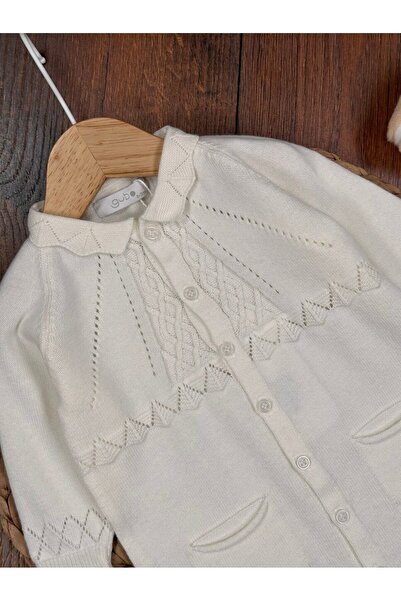 Kids Kingdom Thin Knitwear B Peter Pan collar Bag Pocket Detailed Full Length Buttoned Baby Girl Jumpsuit