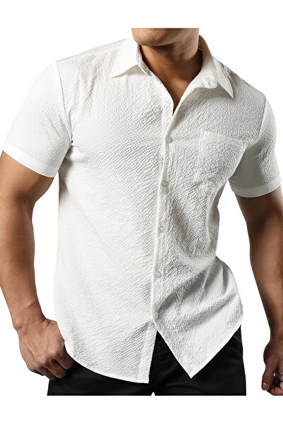 Jogal Short sleeve shirt, summer, casual, with pocket, white, XXL