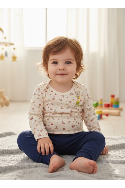 Şimo Butik Girl Boy Child Baby Long Sleeve Snap Fastener Bodysuit-Badi 100% O...