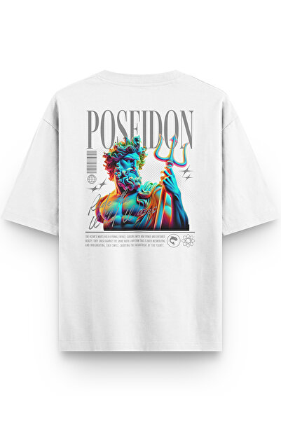 Overoz Unisex Half Oversized Tshirt Poseidon Back Printed White T-Shirt 1406