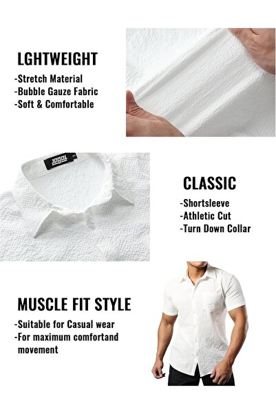 Jogal Short sleeve shirt, summer, casual, with pocket, white, XXL