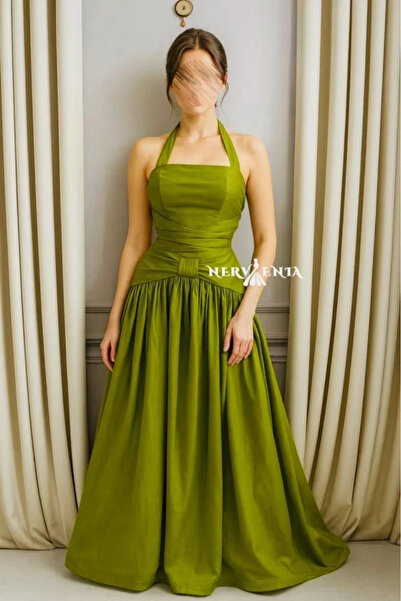 narvenia Lux Olive Draped Shantung Dress