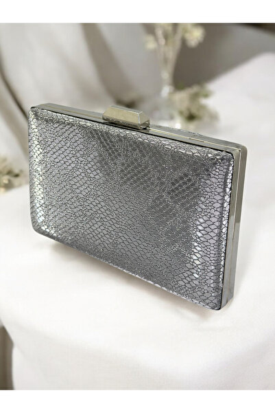Biçanta Platinum Imported Snake Laser Glitter Patterned Evening Dress Bag