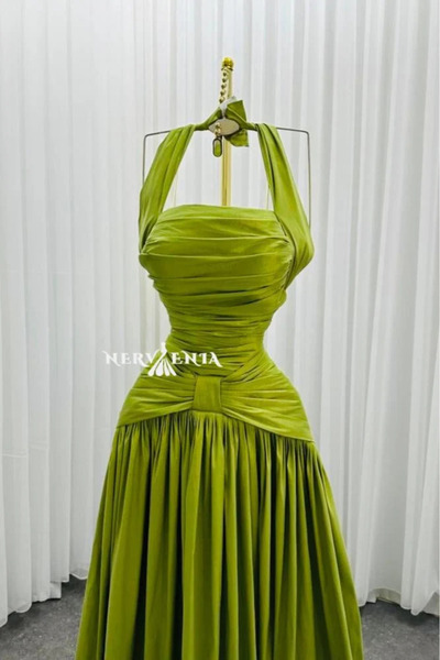 narvenia Lux Olive Draped Shantung Dress