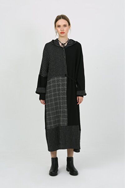 DES CONCEPT Kadın Kapüşonlu Desenli Maksi Elbise