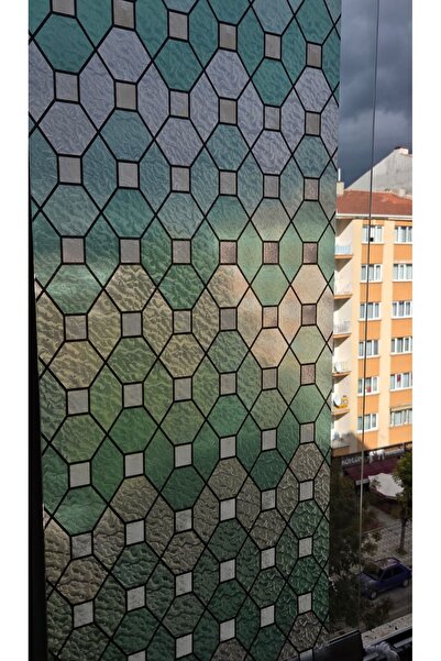 Başak Ev Tekstili Statik Cam Filmi Yeşil Vitray Desenli Folyo – Duşa Kabin, Pencere ve Ofis Dekorasyon Kaplaması