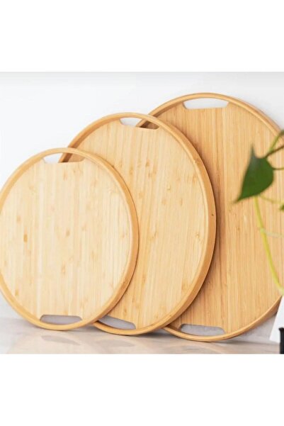 Twins Candle Design 3'lü Bambu Yuvarlak Tepsi, Servis Tepsileri, İskandinav Tepsi Seti, Çay Tepsisi