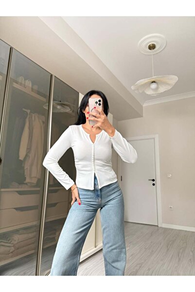 Mila Düğme Detaylı Büzgülü Top