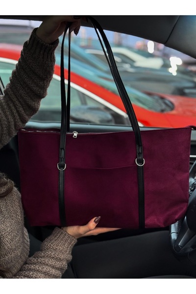 LİZZY BAG Geantă de umăr shopper cu dungi din piele intoarsa