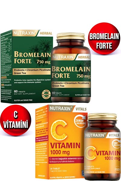 Nutraxin Bromelain Forte 60 Adet Tablet 750 Mg + C Vitamini 1000 Mg 30 Adet Tablet