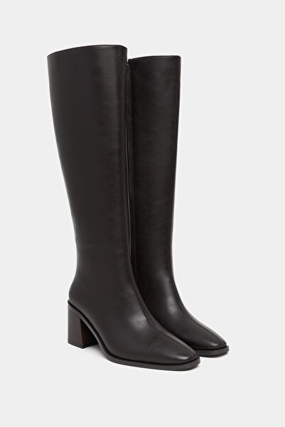 NİŞANTAŞI SHOES İsabella Kahve Mat Sivri Burun Fermuar Detay Topuklu Kadın Çizme