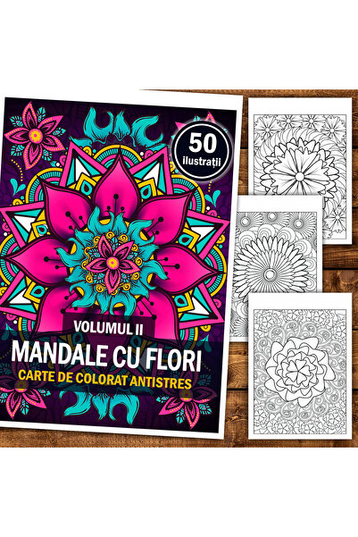 Legendary Gifts Carte de pictură, 50 de ilustrații Mandale cu flori - Volumul II
