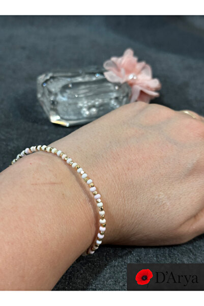 Darya Dd567 Pink and White Beaded Gold Detailed Bracelet