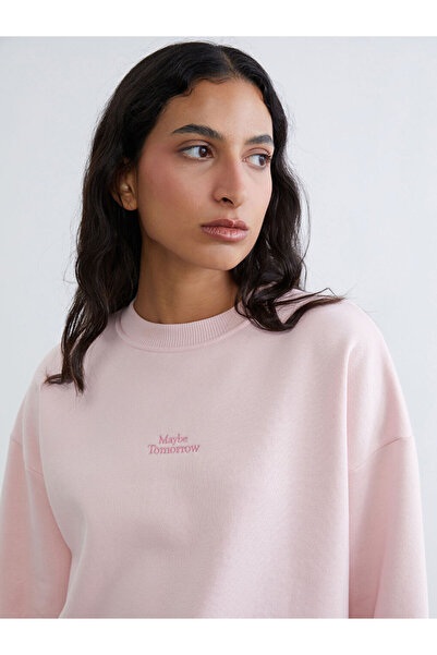 LC Waikiki Pink Embroidered Women's Thick Sweatshirt Tunic