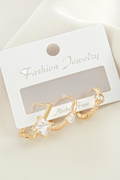 feryal MTXDPN 3 قطع حجر الزركون المربع (174012) أقراط - لون فضي