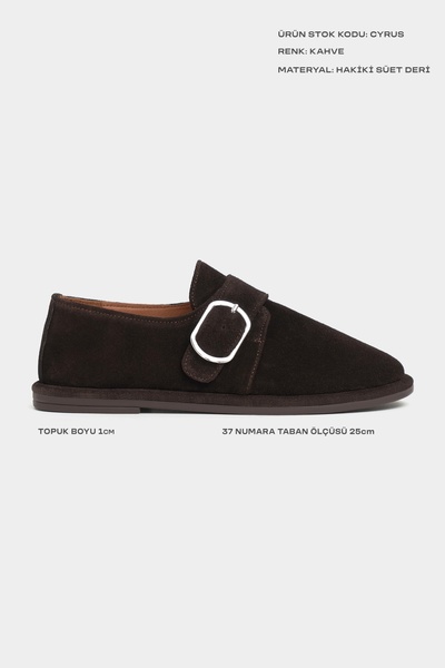 NİŞANTAŞI SHOES Cyrus Brown Genuine Suede Leather Buckle Detailed Flat Sole Women's Shoes
