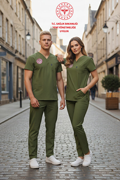 Class Üniforma Çimen Yeşili Eczacı Forması Likralı Scrubs Kadın (Yeni Yönetmeliğe Uygun - Grasshopper)
