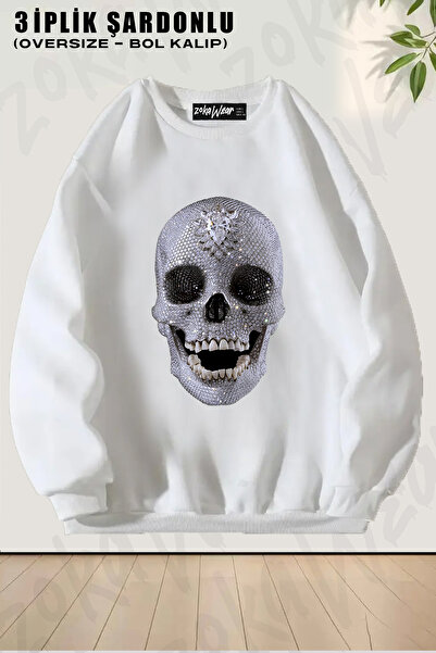 ZOKAWEAR Φούτερ Unisex Loose Fit Diamond Skull με τύπωμα Design oversized με λαιμόκοψη